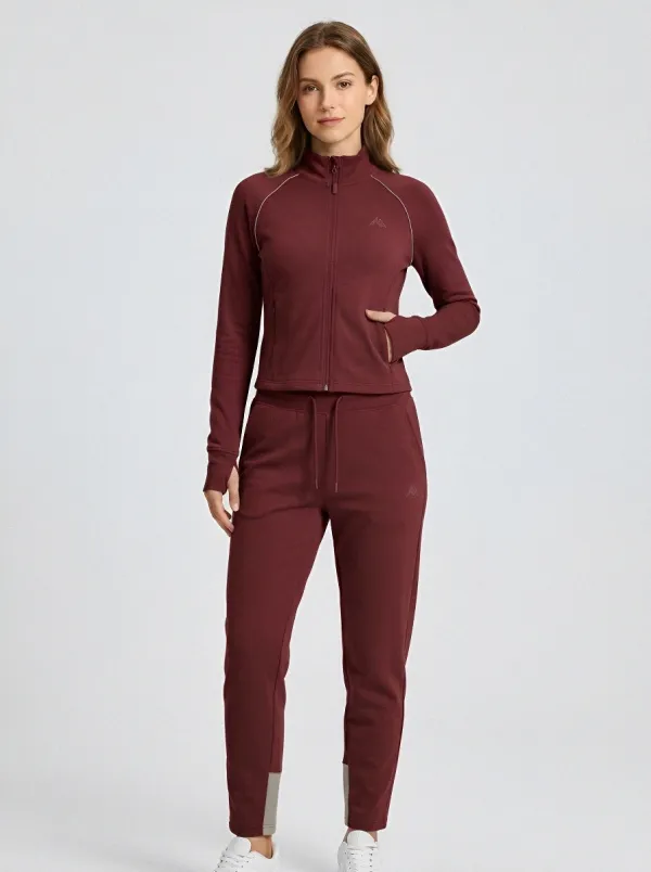 Women's Sage Green Embroidered Zip-Up Jacket & Jogger Set