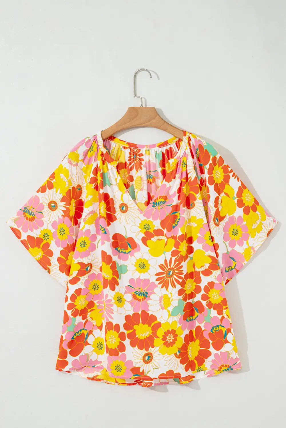 Floral Abstract Print V-Neck Blouse