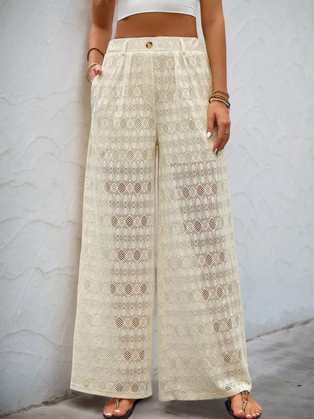 Button Front Wide Leg Pants