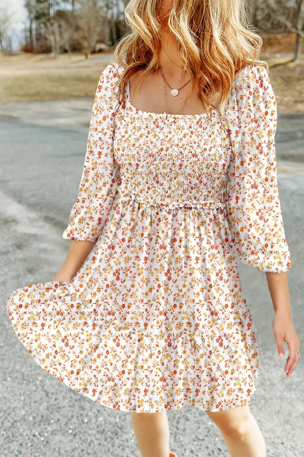 Floral Printed Smocked Mini Dress