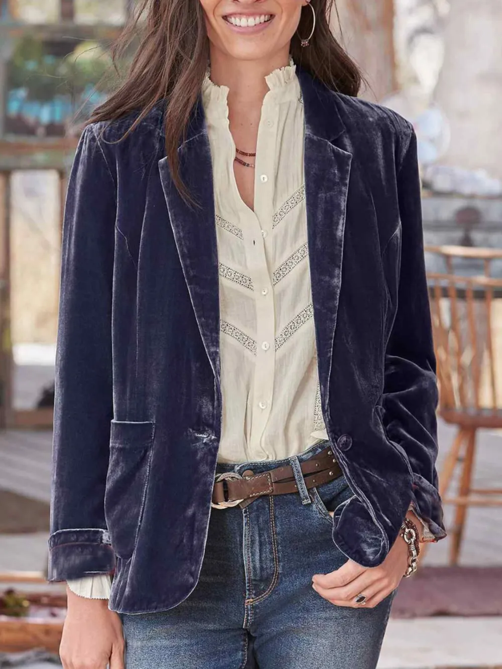 Refined Button-Up Lapel-Collar Blazer
