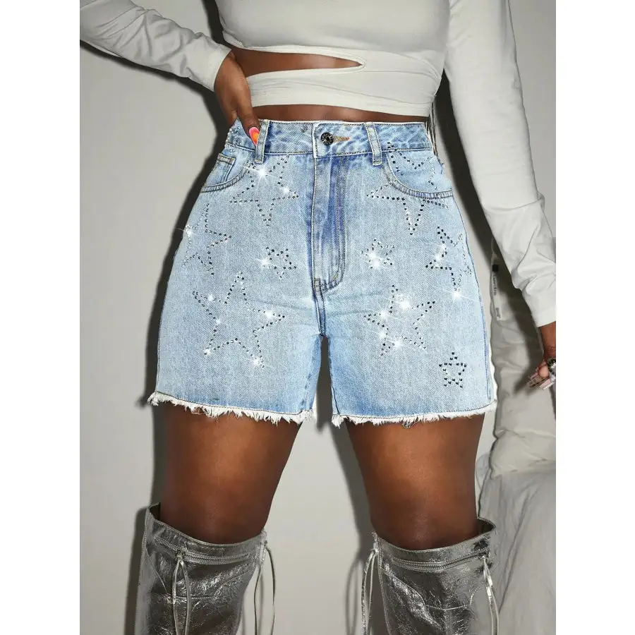 Star Raw Hem Denim Shorts
