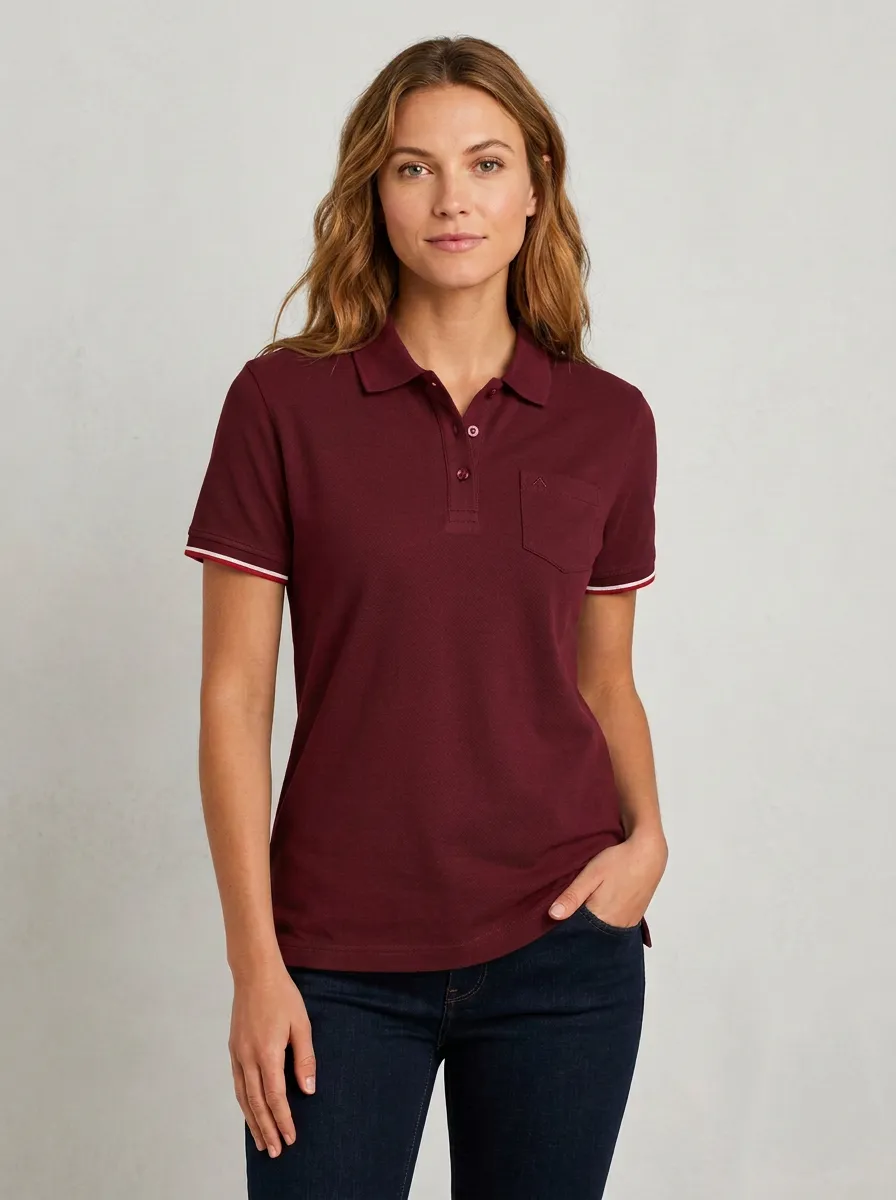 Women's Pocket Striped-Cuff Polo Shirt