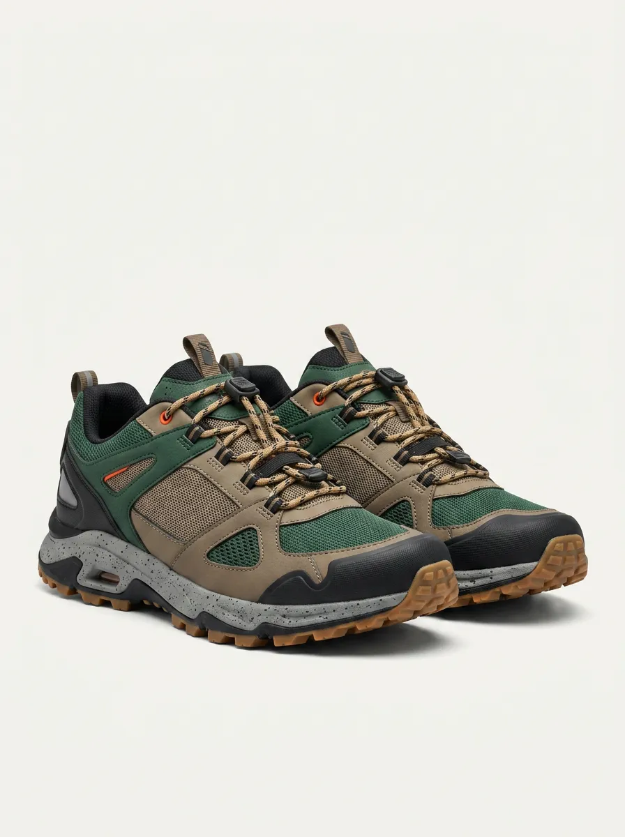 Men's Outdoor Hiking Enthusiast Green Khaki Printed Sneakers