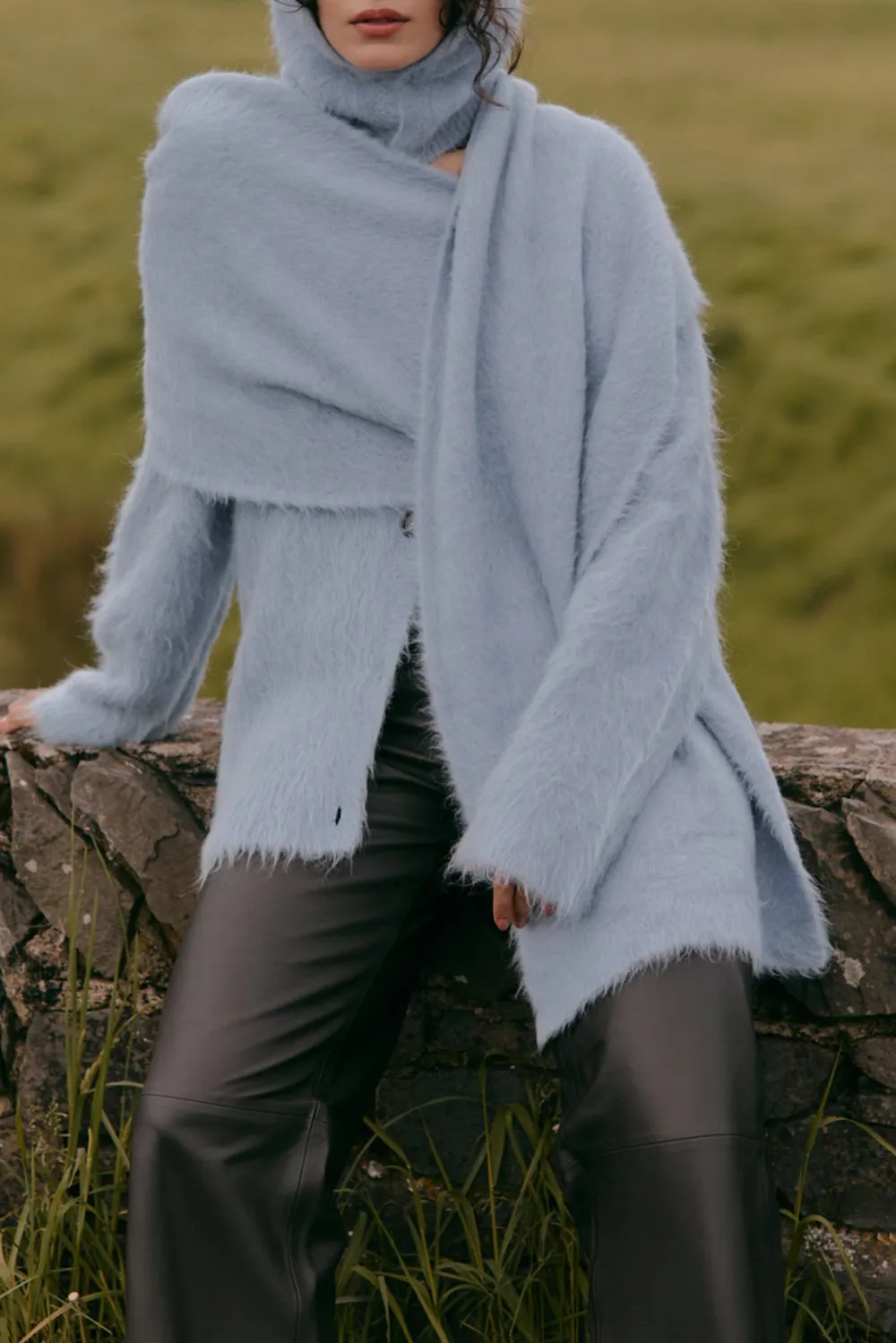 Fuzzy V Neck Button Front Cardigan