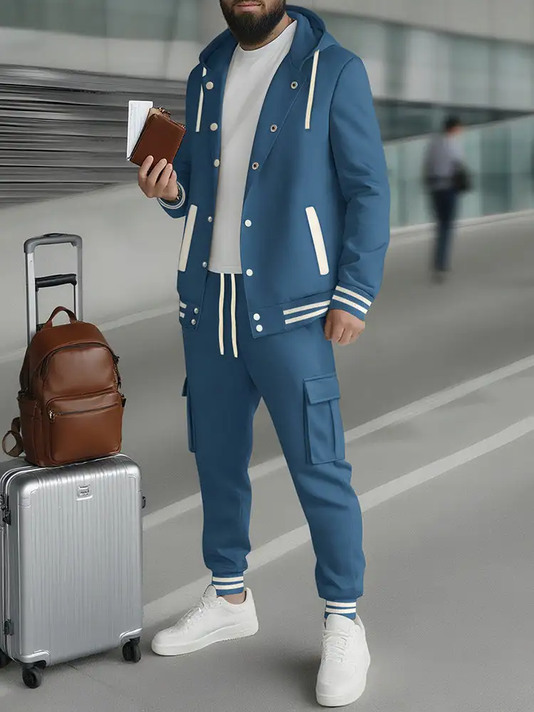 Sporty Hooded Jacket Pants Set