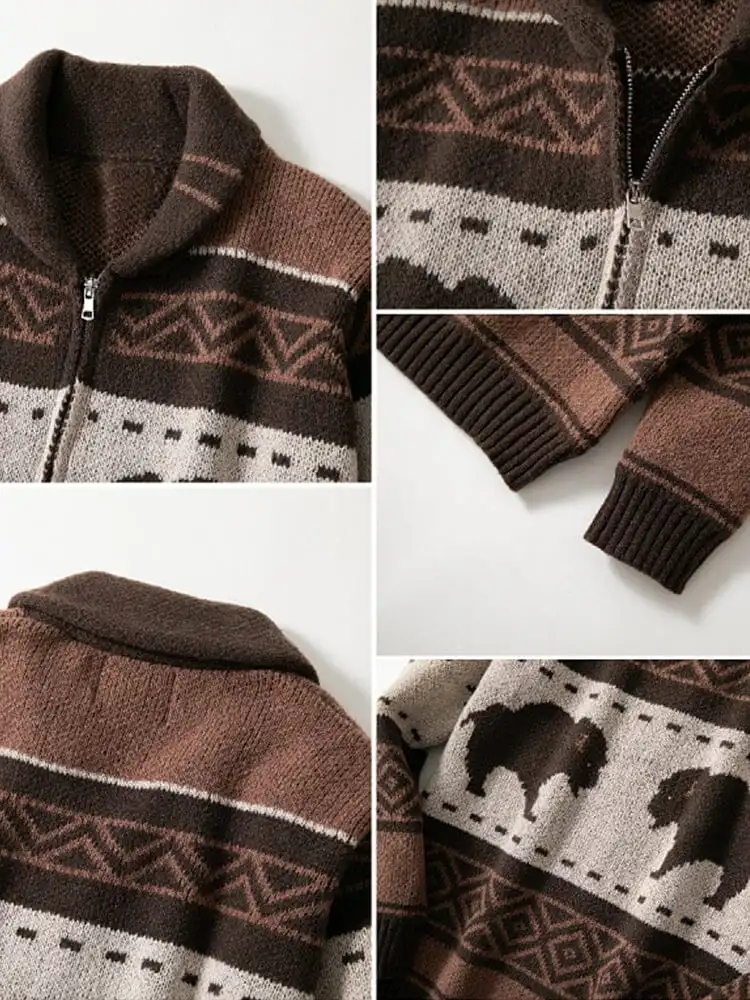 Minimal Vintage Jacquard Knit Cardigan Sweater