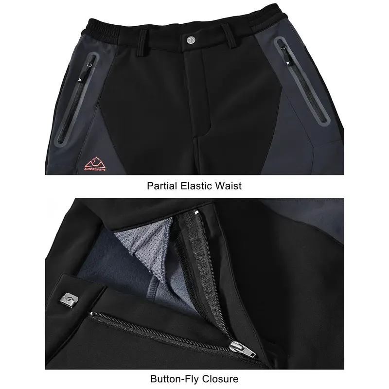 Men's Waterproof Pants Insulated Cold weather Hiking Winter Snow Ski Softshell Outdoor Pants Zipper Pockets Climbing Thermal Jogger Trousers Thermal Lined Jogger pants men