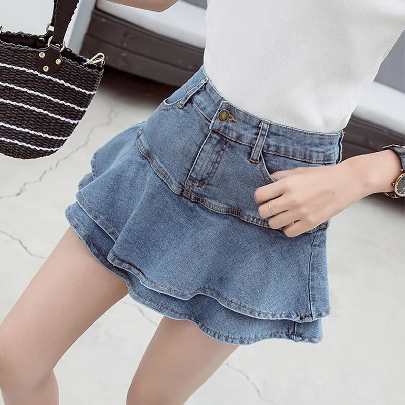 Denim Pleated Slim-Fit Skirt