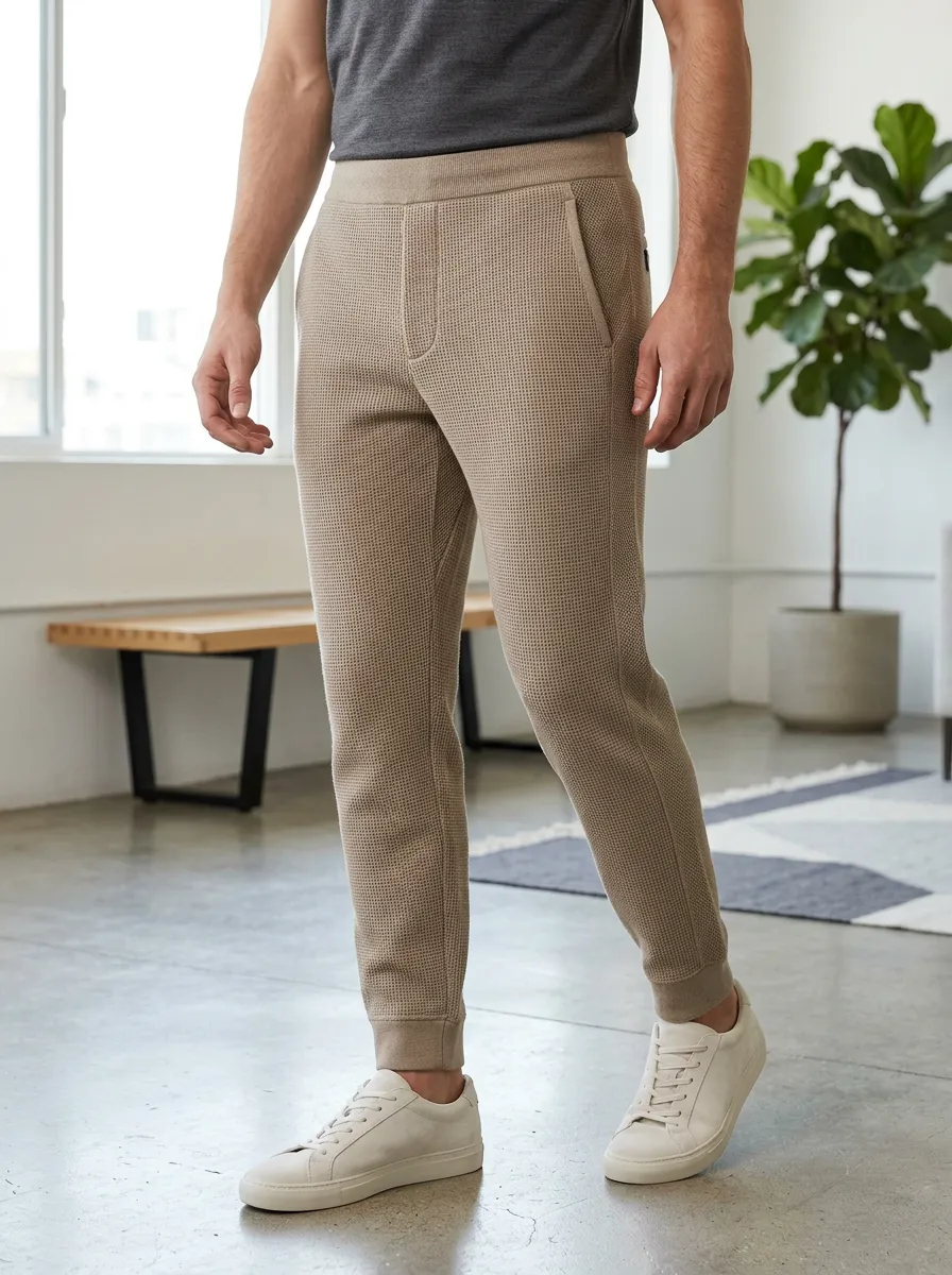 Men's Waffle-Knit Jogger Pants Tapered Leg