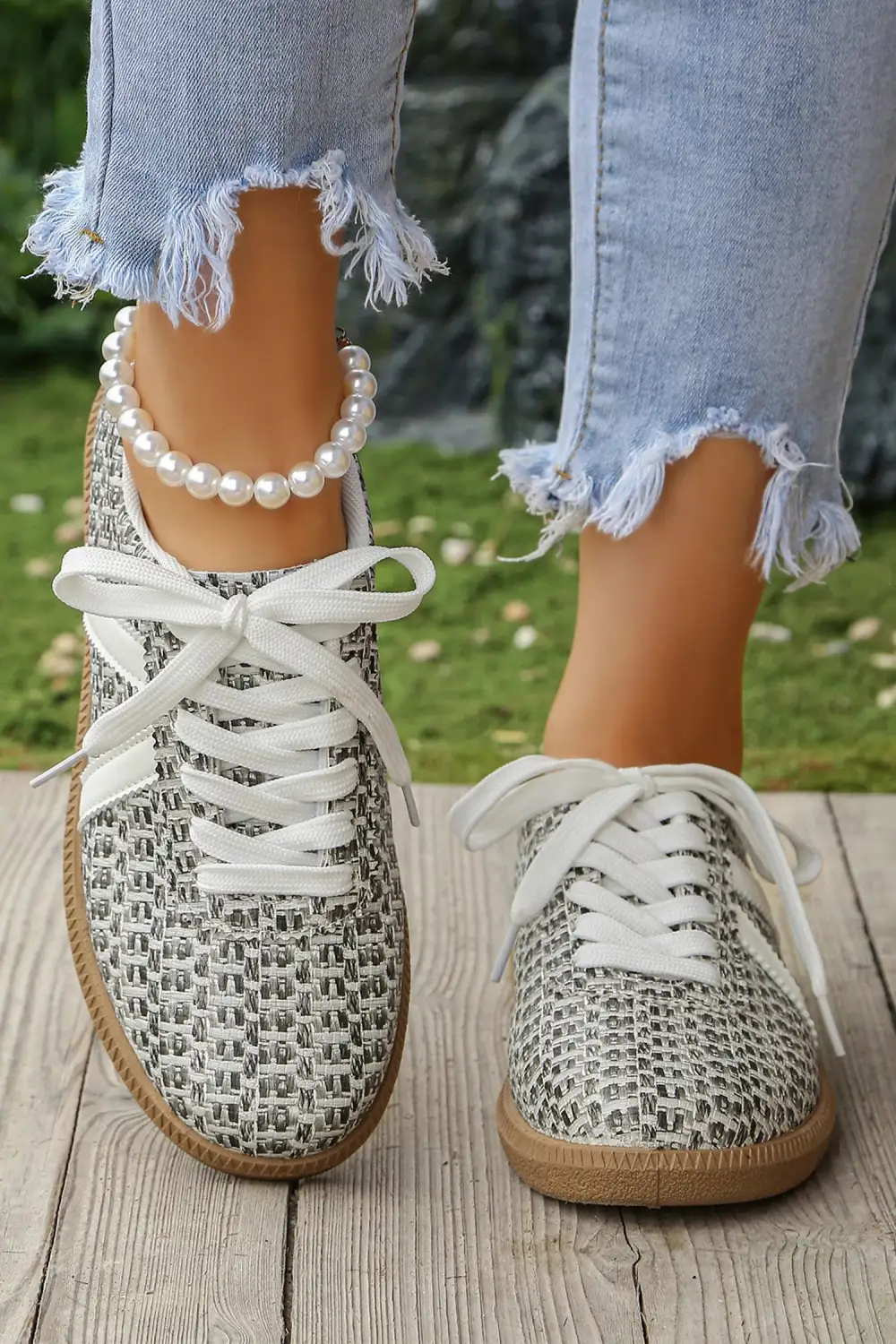 Detailed Leopard Leather Colorblock Lace-Up Casual Sneakers