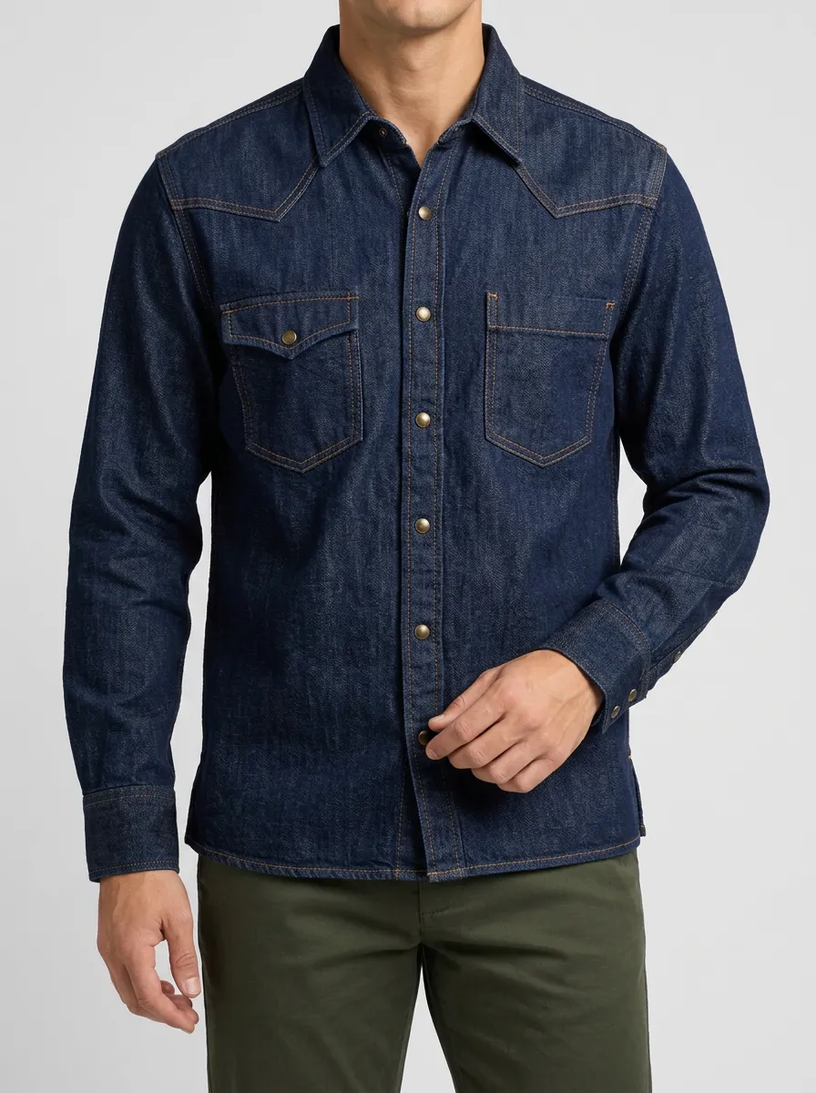 Classic-Casual Classic Denim Snap-Front Shirt