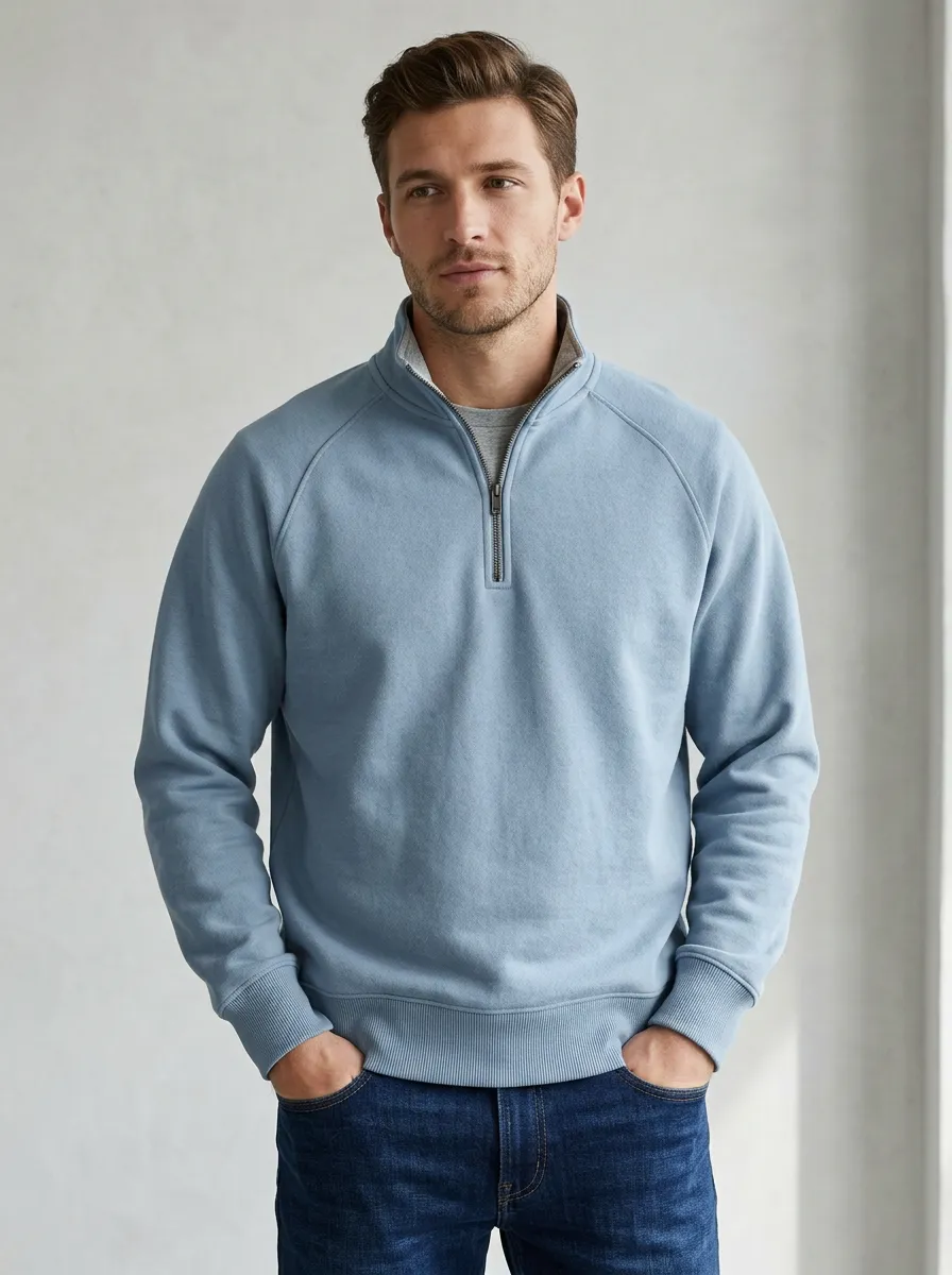 Men's Textured Raglan Quarter-Zip Sweatshirt