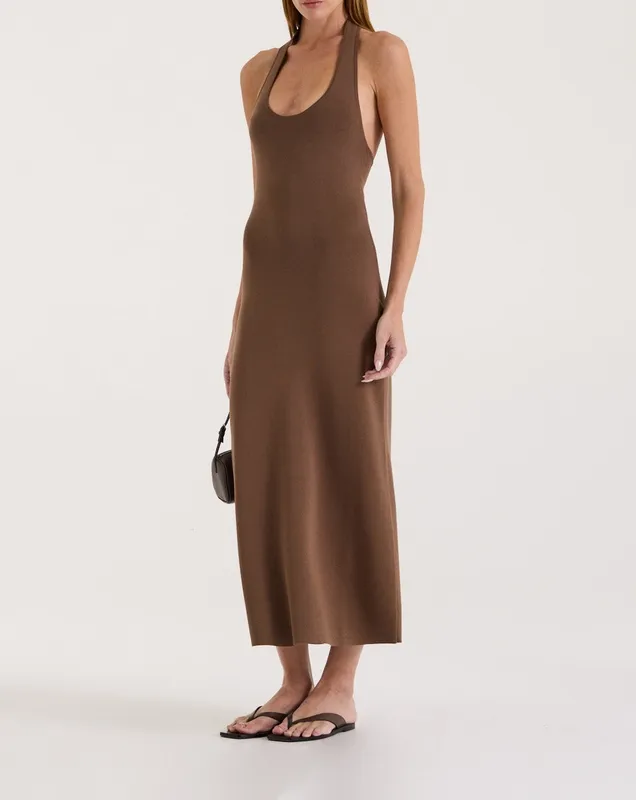 Cocoa Halter Knit Maxi Dress