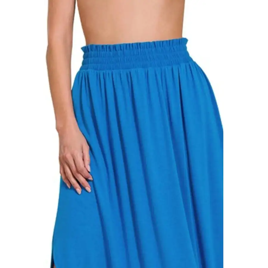 Smocked Waist Side Slit Maxi Skirt with Pockets