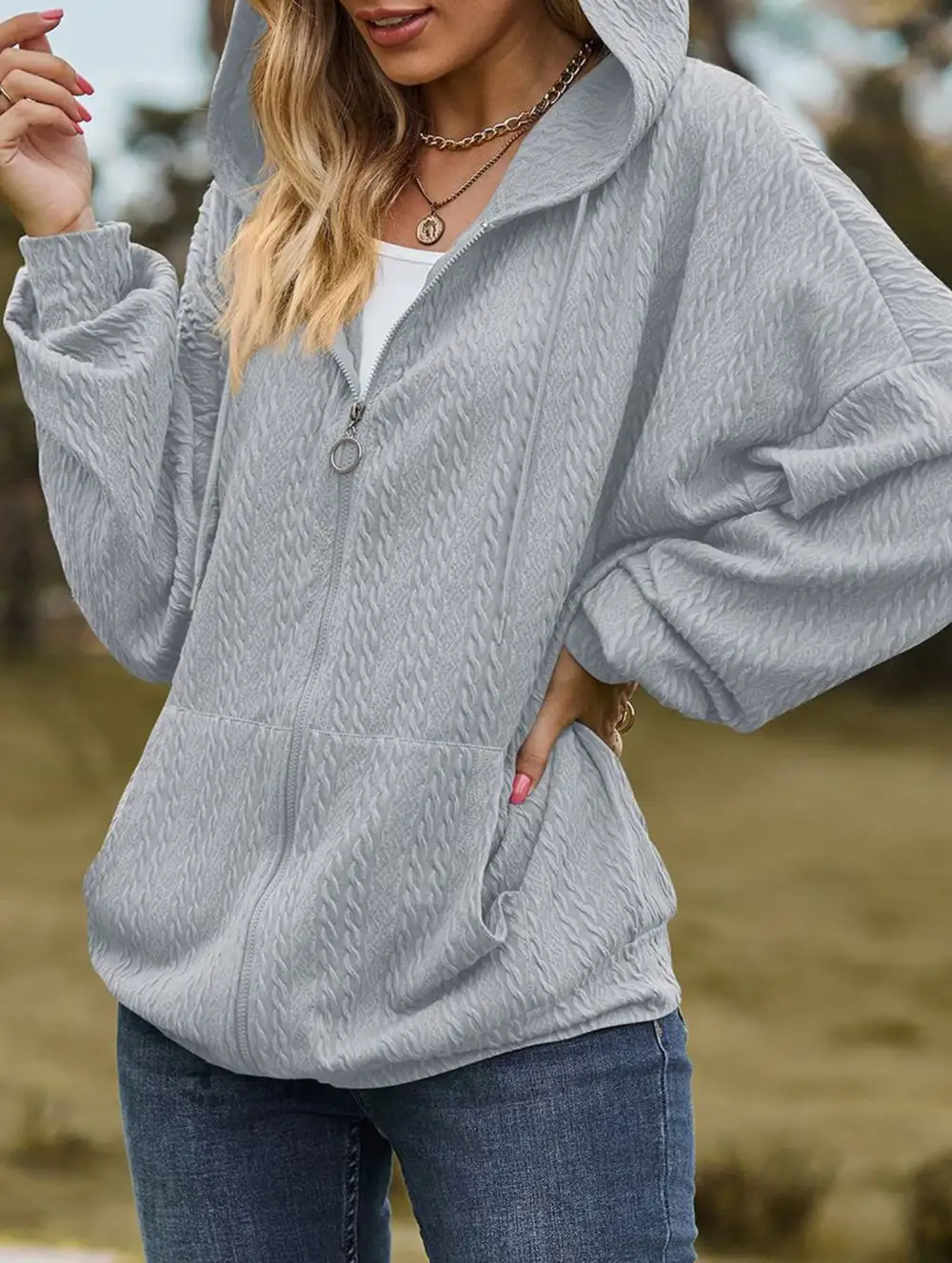 Pocket Long-Sleeved Loose Hooded Sweatshirt