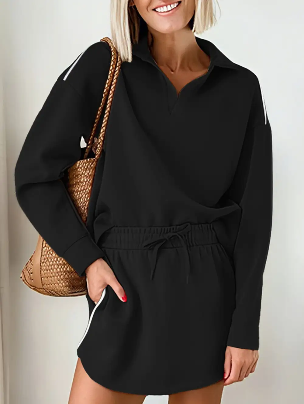 Sport Collar Top Skirt Set