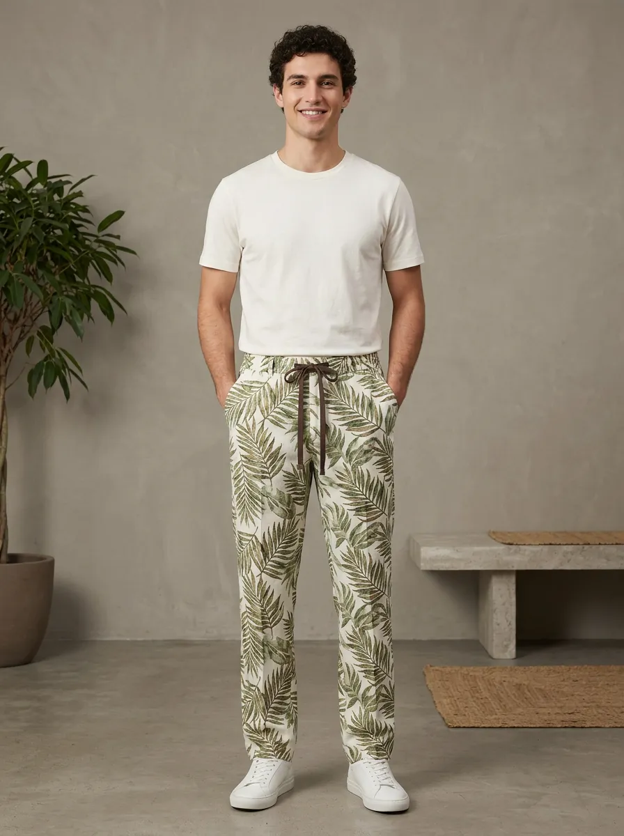 Men's Palm Leaf Nature Inspired Printed Pants