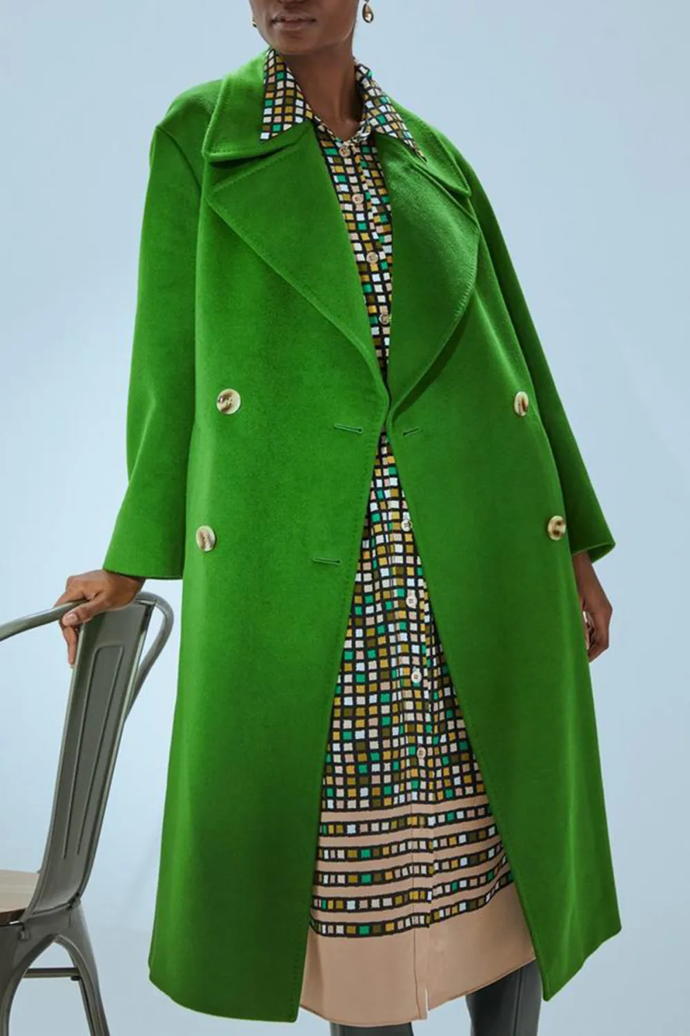 Green Double Breasted Long Wool Coat