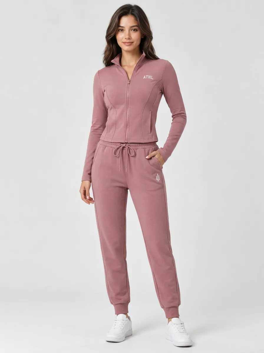 Women's Dusty Rose Full-Zip Track Jacket and Jogger Set