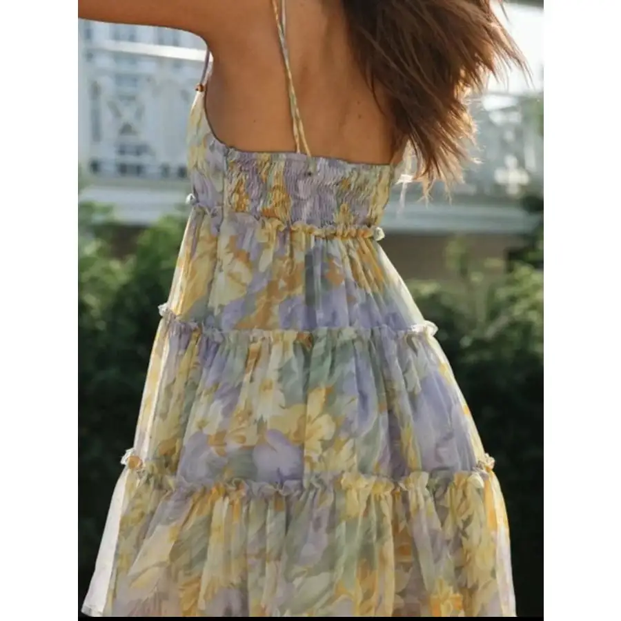 Printed Tie-strap Tiered Mini Dress