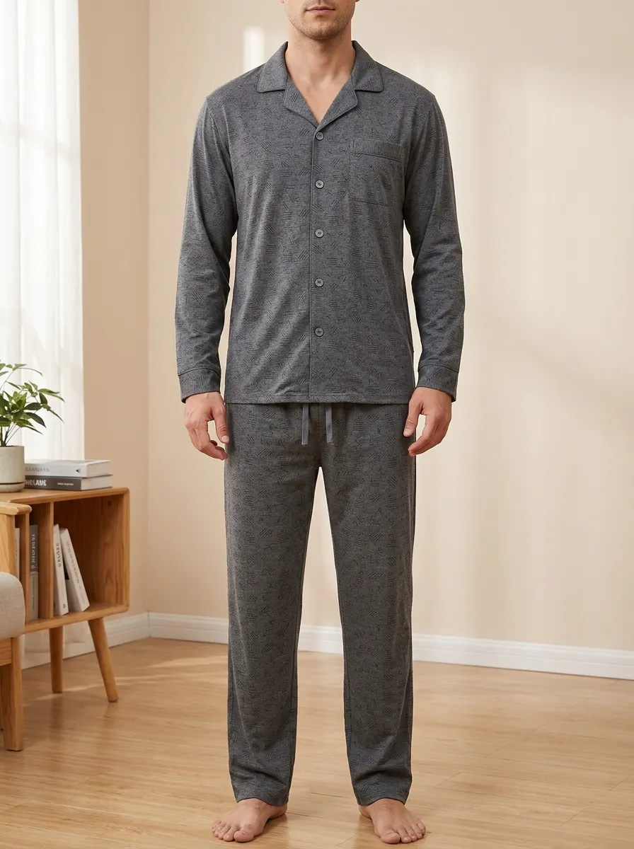 Relaxed Geometric Men's Pajama Set