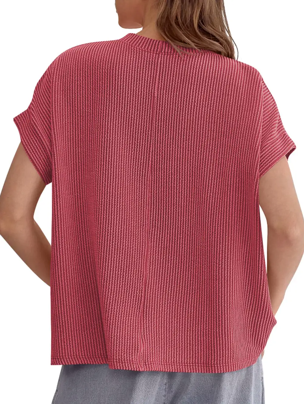Ribbed Knit Crew Neck Tee
