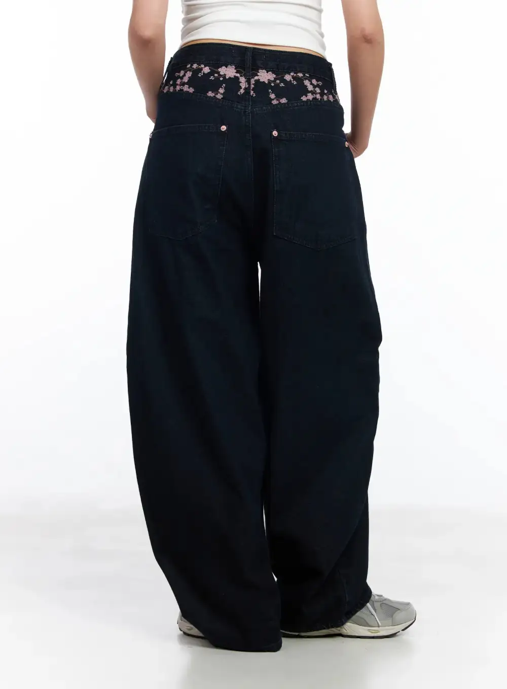Cherry Blossom Embroidered Wide Leg Jeans