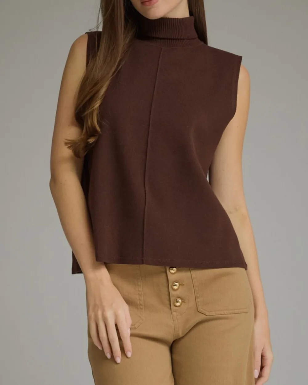 Relaxed Turtleneck Front Seam Top