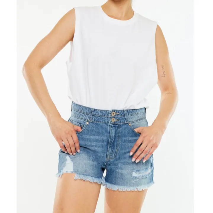 Full Size High Rise Raw Hem Denim Shorts