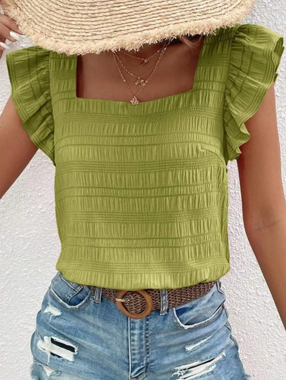 Square Neck Short Sleeves T Shirts Tee