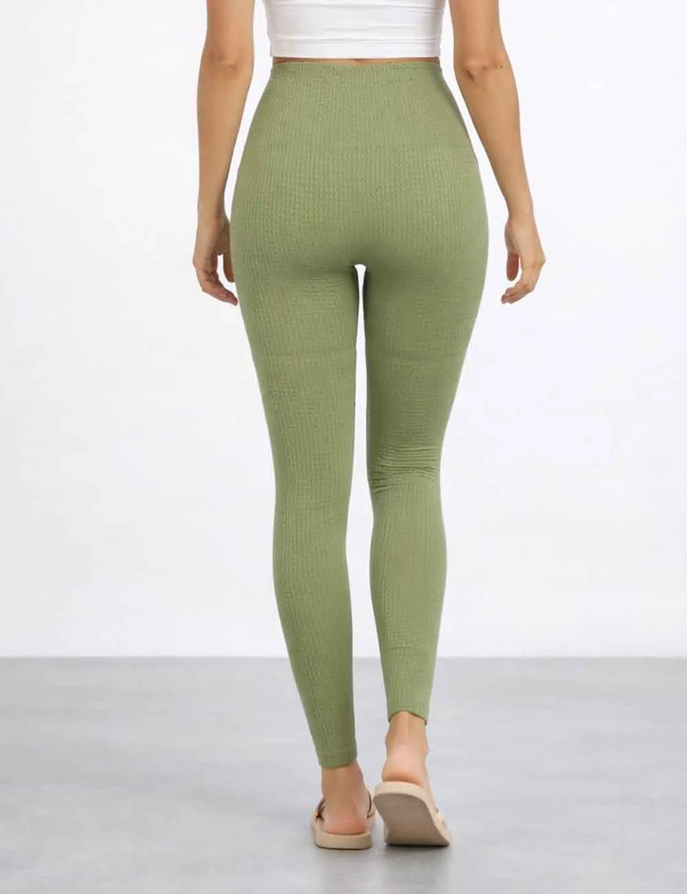 Casual Waffle Elastic Waist Solid Color Yoga Pants