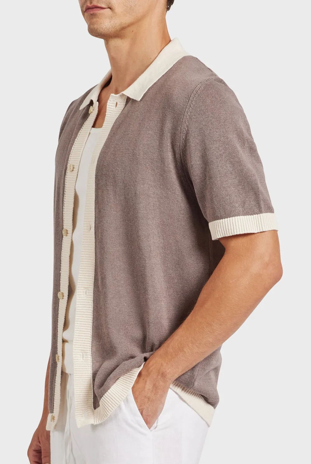 Contrast Rib Trims Knit Shirt