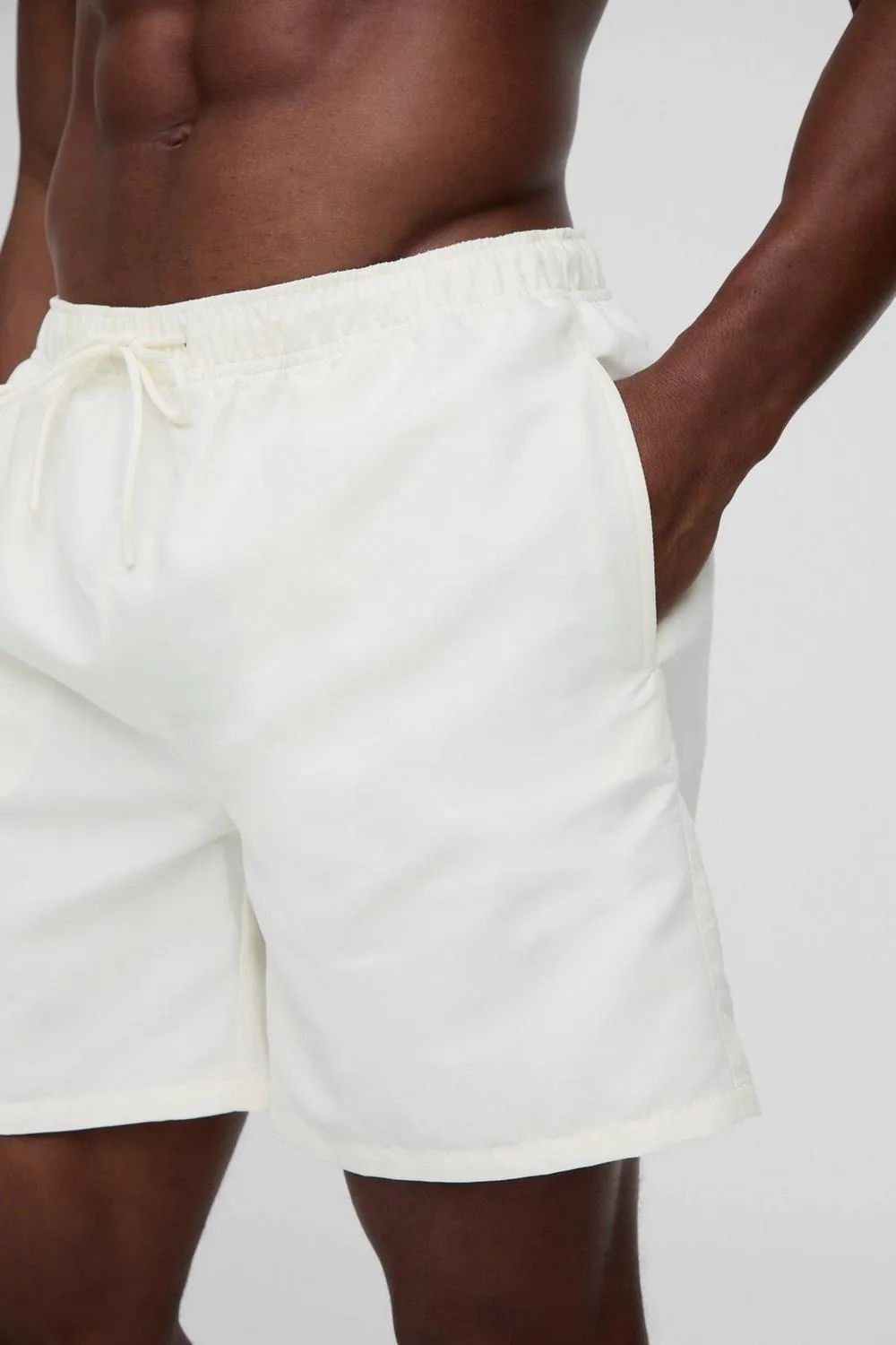 Casual Style Mid Length Swim Trunks in Ecru