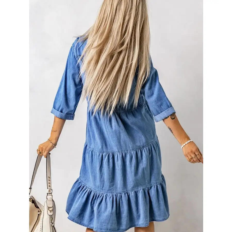 Full Size Ruffled Hem Button Up Midi Dress Plus Size