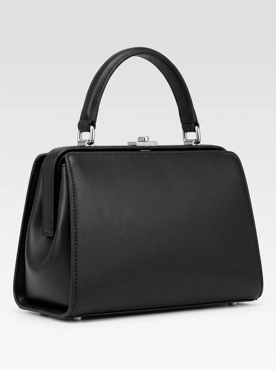 Women's Solid Color and Leather Look Finish Black Frame Style Handbag