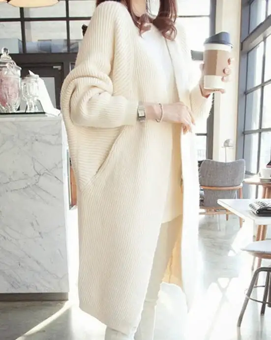 Polyester-Blend V-Neck Longline Relaxed-Fit Cardigan