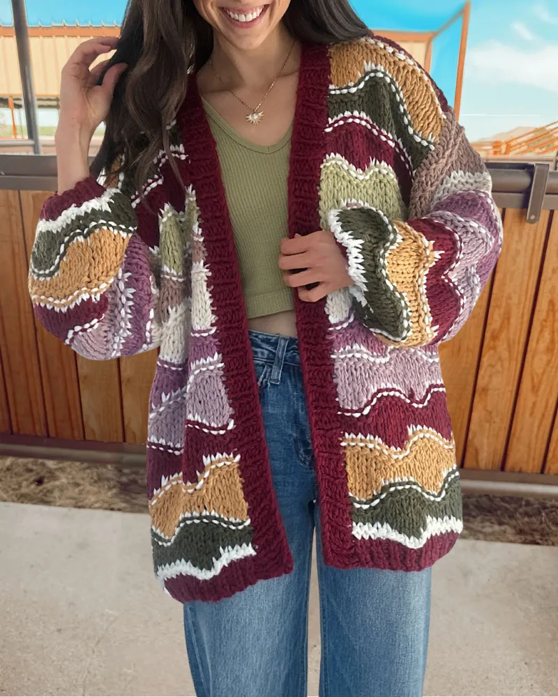 Colorblock Chunky Knit Cardigan Sweater Cardigan