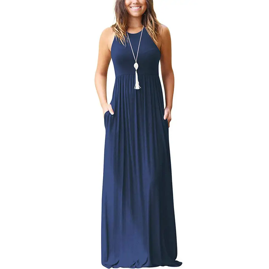 Full Size Grecian Neck Dress with Pockets