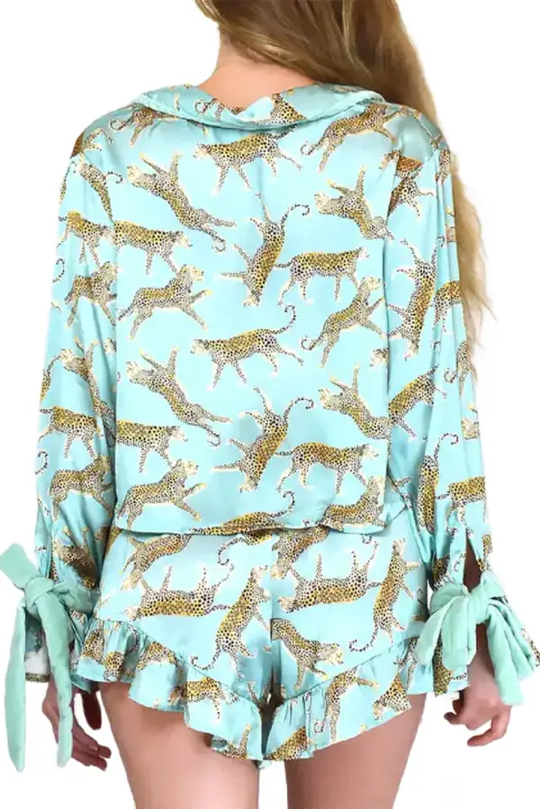Leopard Print Ruffle Trim Short Pajama Set