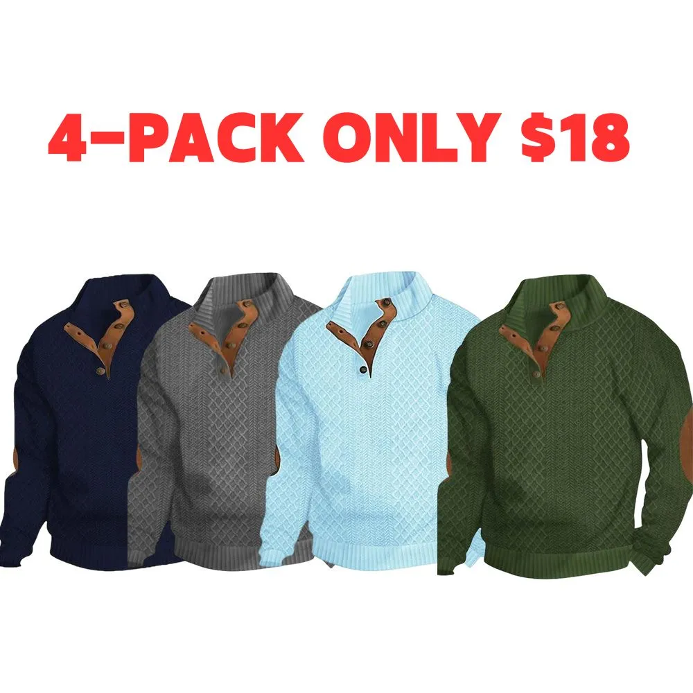 Men's Colorblock Patchwork Jacquard Button Front Sweatshirt, Regular Fit Casual Long Sleeve Stand Collar Sweatshirt for Fall & Winter, Fashion Men's Knitwear for Daily Wear
