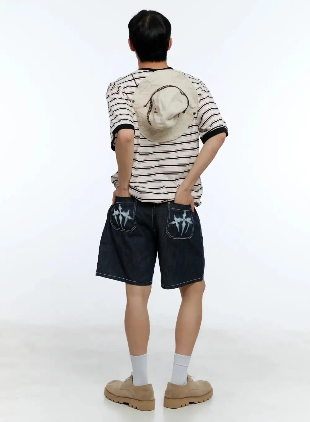Men's Pleated Denim Denim Shorts
