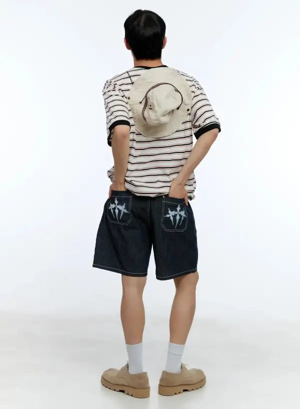 Men's Pleated Denim Denim Shorts