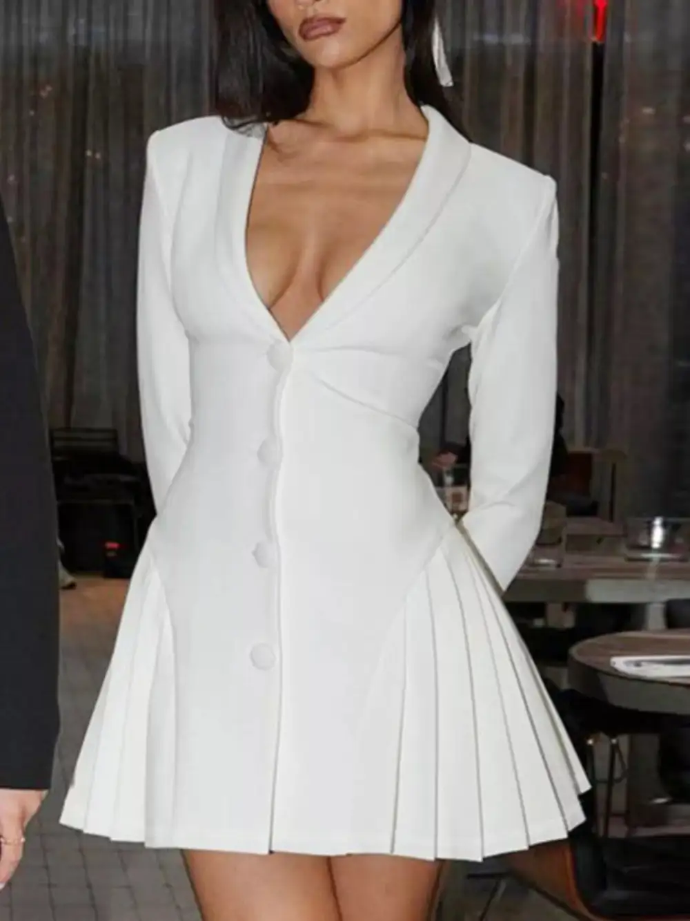 Button Front Pleated Mini Dress