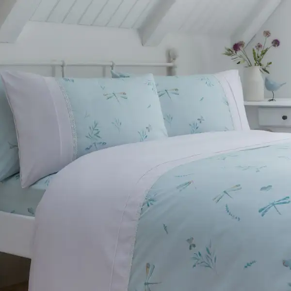 Modern Bedroom Ruffled Botanical Cotton Duvet Cover Set