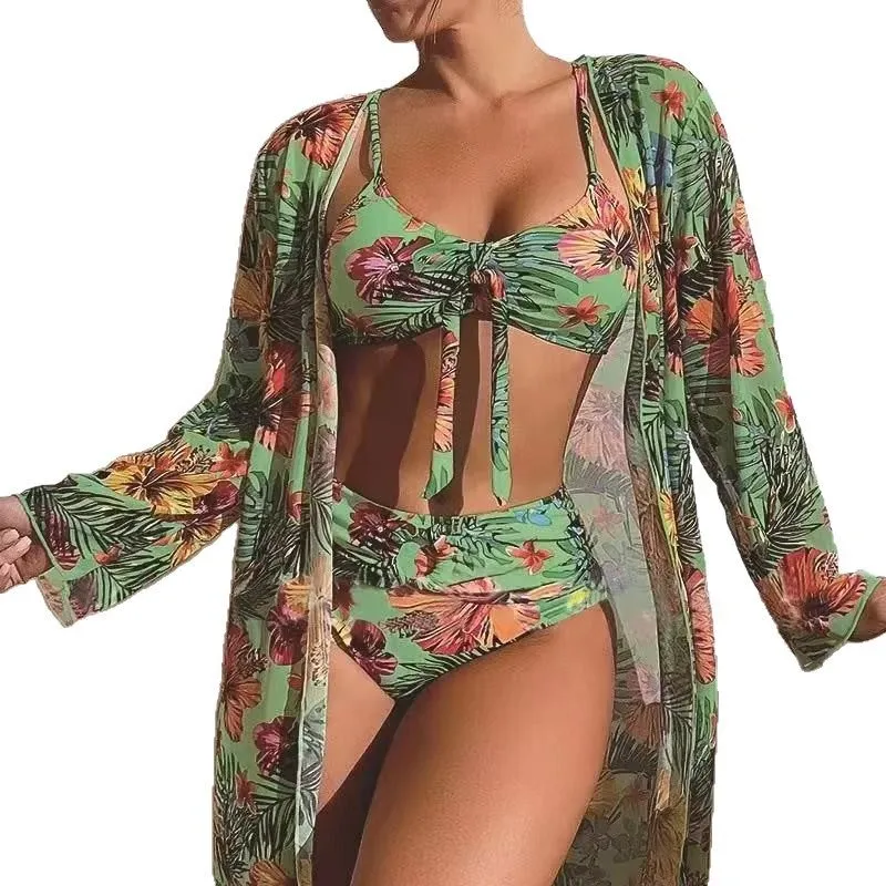 Women S Bikini Set with Long Sleeve Cover Up