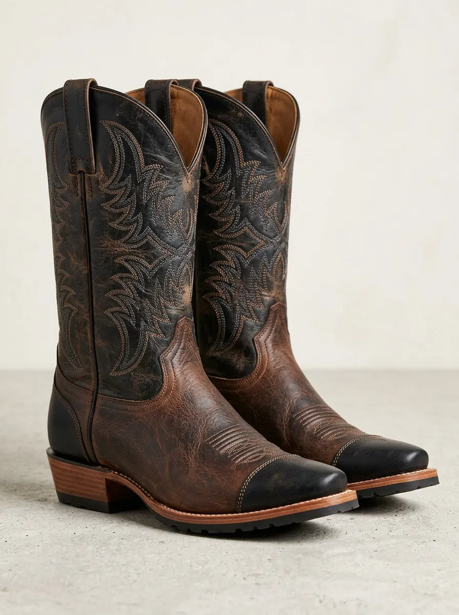 Men's Western Two-Tone Distressed Leather Cowboy Boots