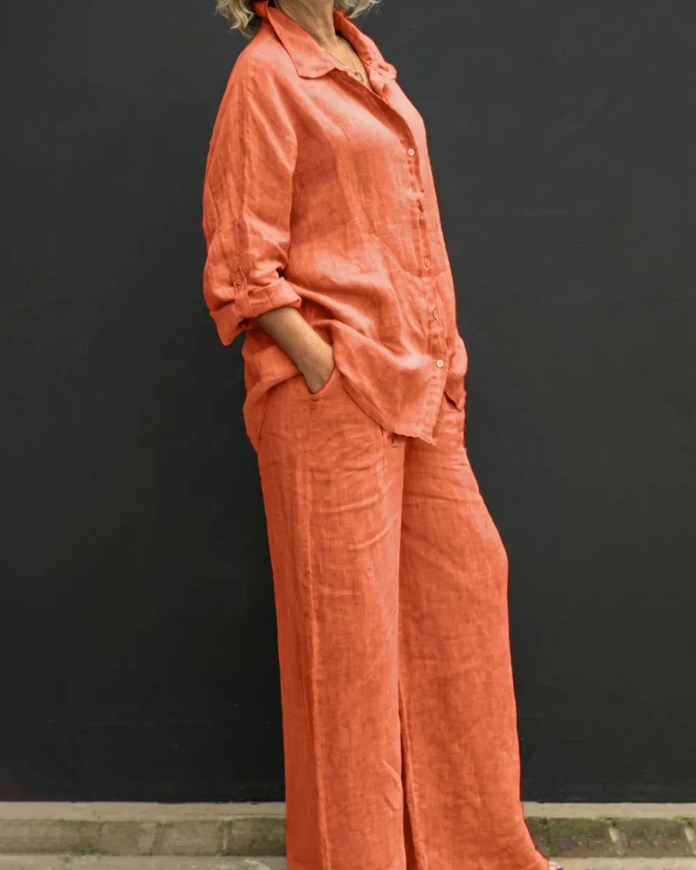 Casual Cozy Breathable Shirt and Wide Leg Pants Outfit