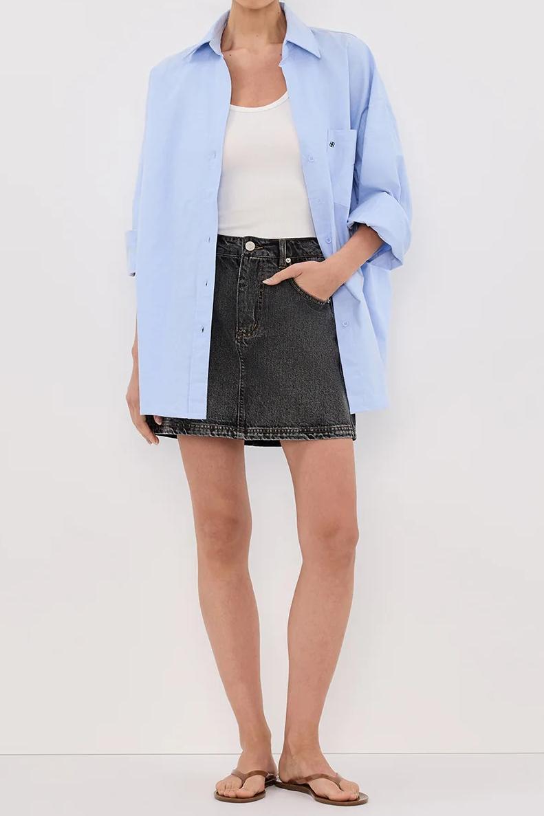 WASHED BLACK DENIM MINI SKIRT