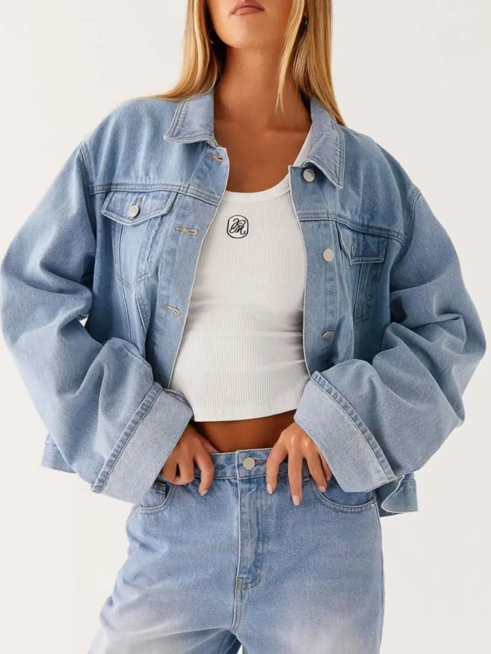 Button Down Cropped Oversized Jacket